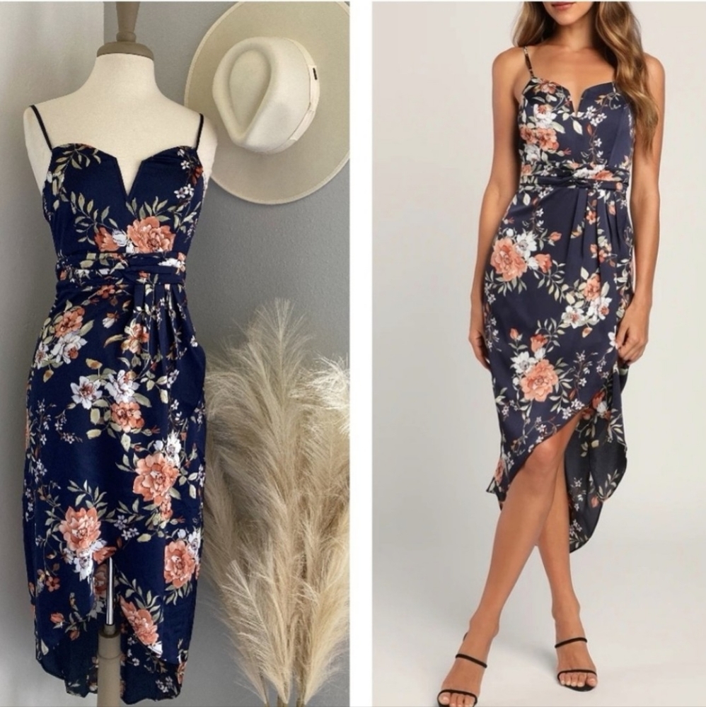 My Favorite Day Navy Blue Floral Print Tulip Skirt Dress